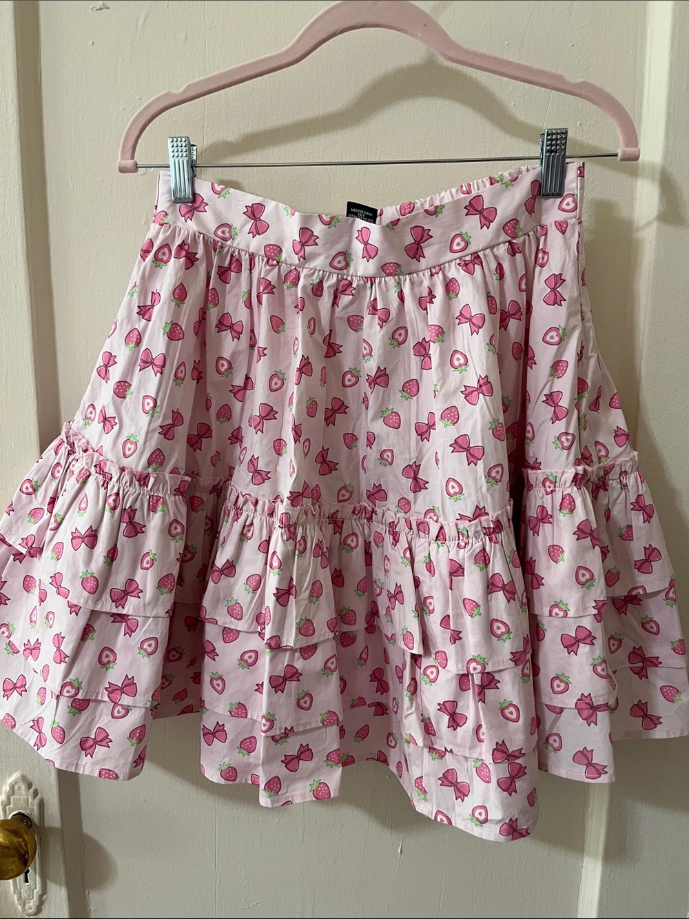 Hot Topic Pink Strawberry & Bow Tiered Skirt
